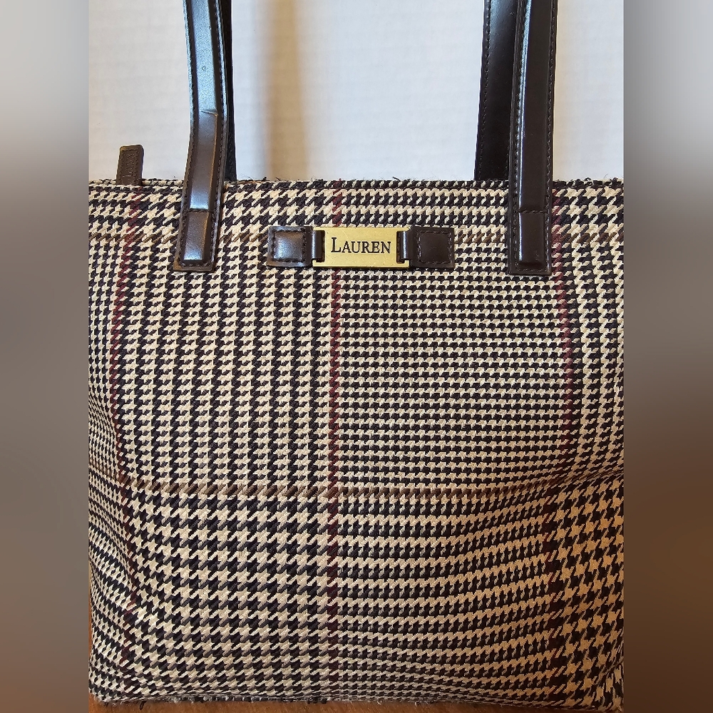 Ralph Lauren Houndstooth Tote Bag - Black and Brown